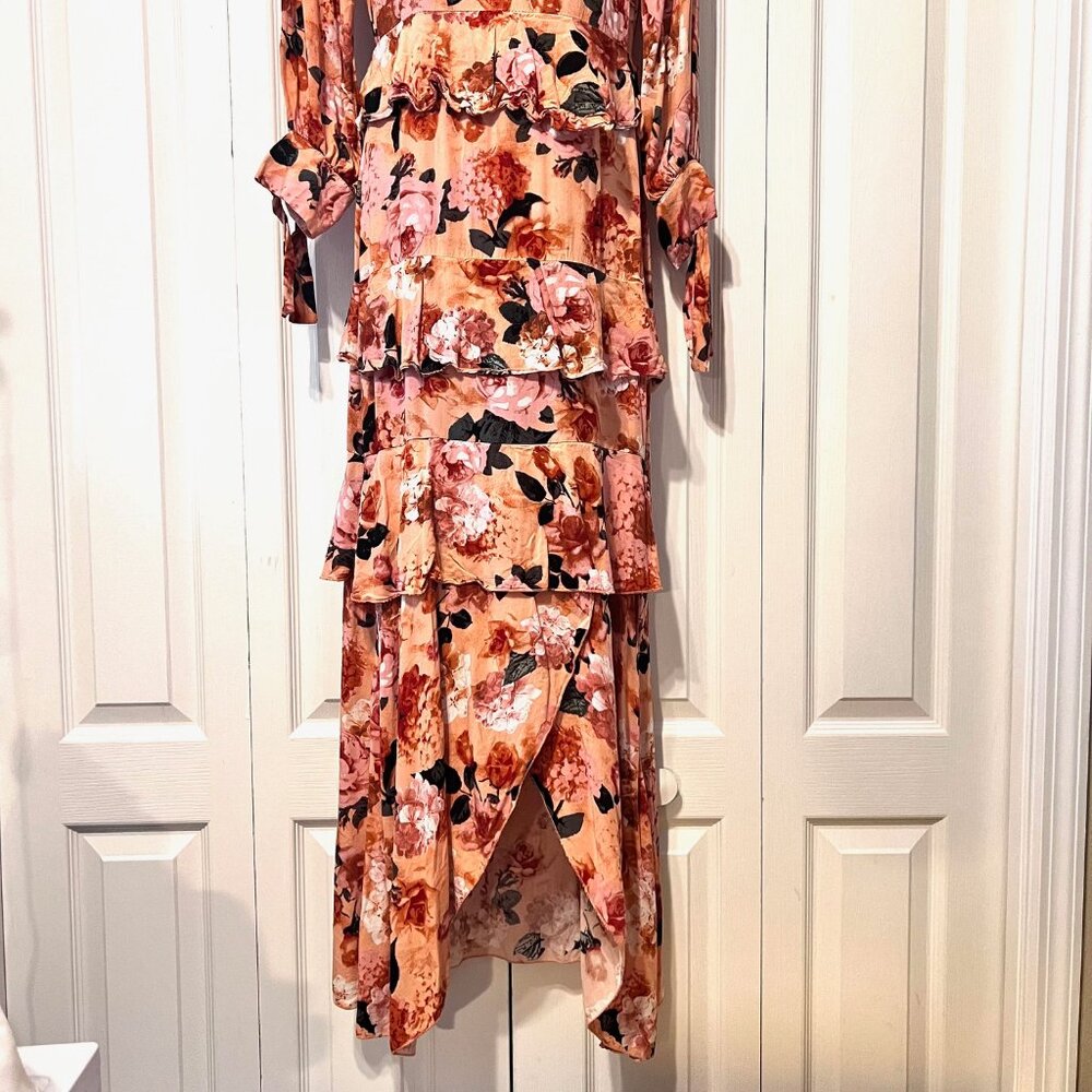 Anthropologies JAASE-Maxi Peach/Floral Long Tiered Ruffle X Small Dress-Boho - Picture 2 of 16